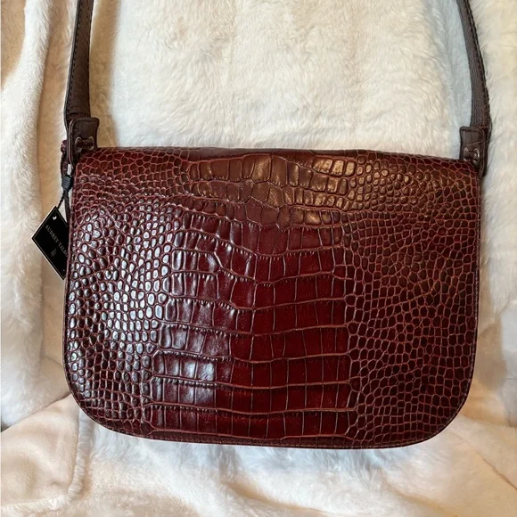 Brown Crocodile Embossed Leather Shoulder Bag - Picture 2 of 12